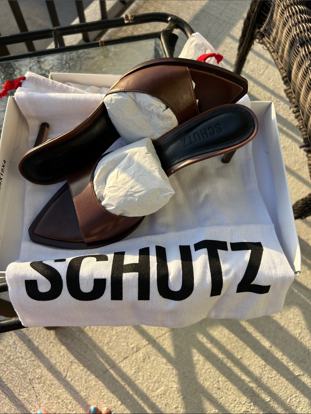 Schutz “Elise” Brown Leather Pointed Toe Mule Heels - Picture 8 of 10